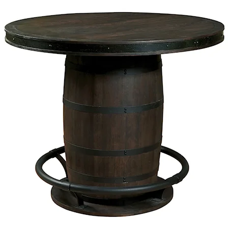 Whiskey Barrel Gathering Table with Circular Metal Footrest